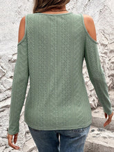Full Size Eyelet V-Neck Cold Shoulder T-Shirt OutfitFlow